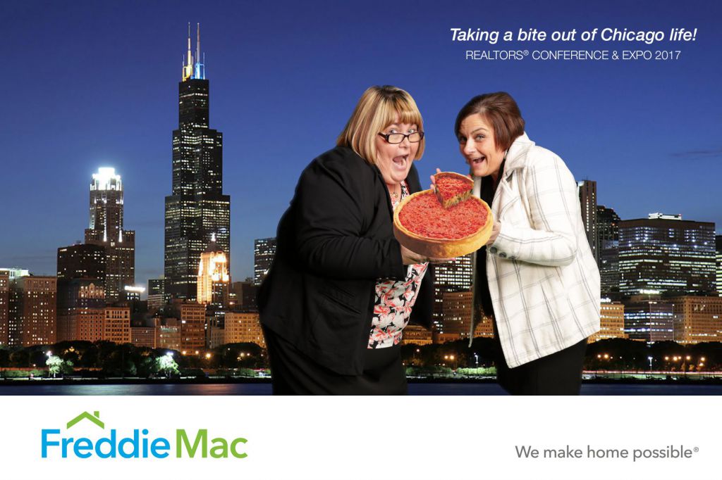 FreddieMac sponsors deep dish pizza gag for tradeshow booth photography entertainment with onsite printing
