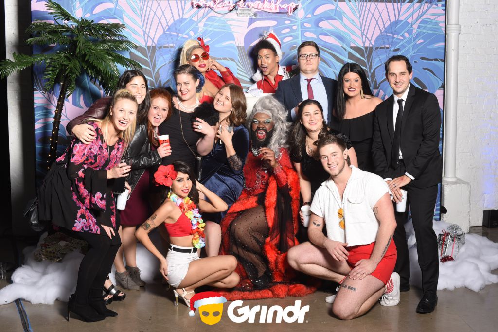 GRINDR gay santa photo op step repeat photography with Lucy Stoole at Chicago Holiday Party