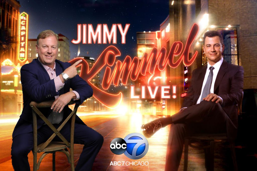 ABC7 Chicago Upfront features Jimmy Kimmel green screen photo op printed onsite