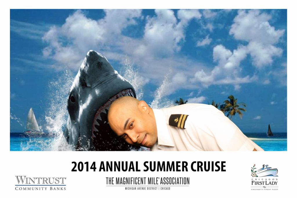 green screen photo booth trickery captain of first lady boat cruise puts head in sharks mouth