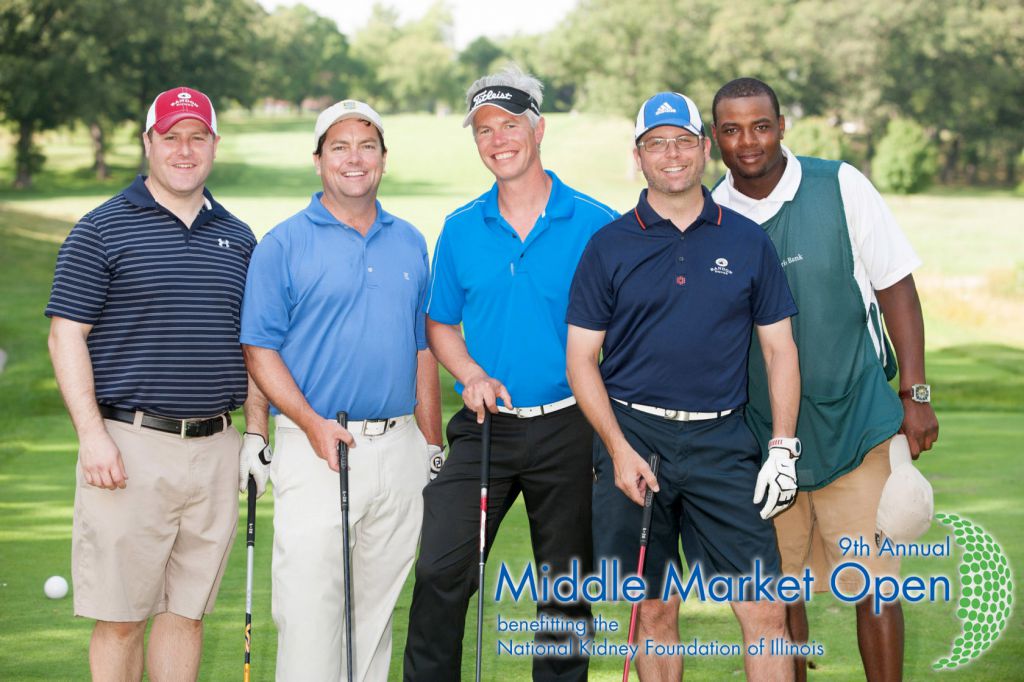 Classic foursome golf photo with caddy printed on site
