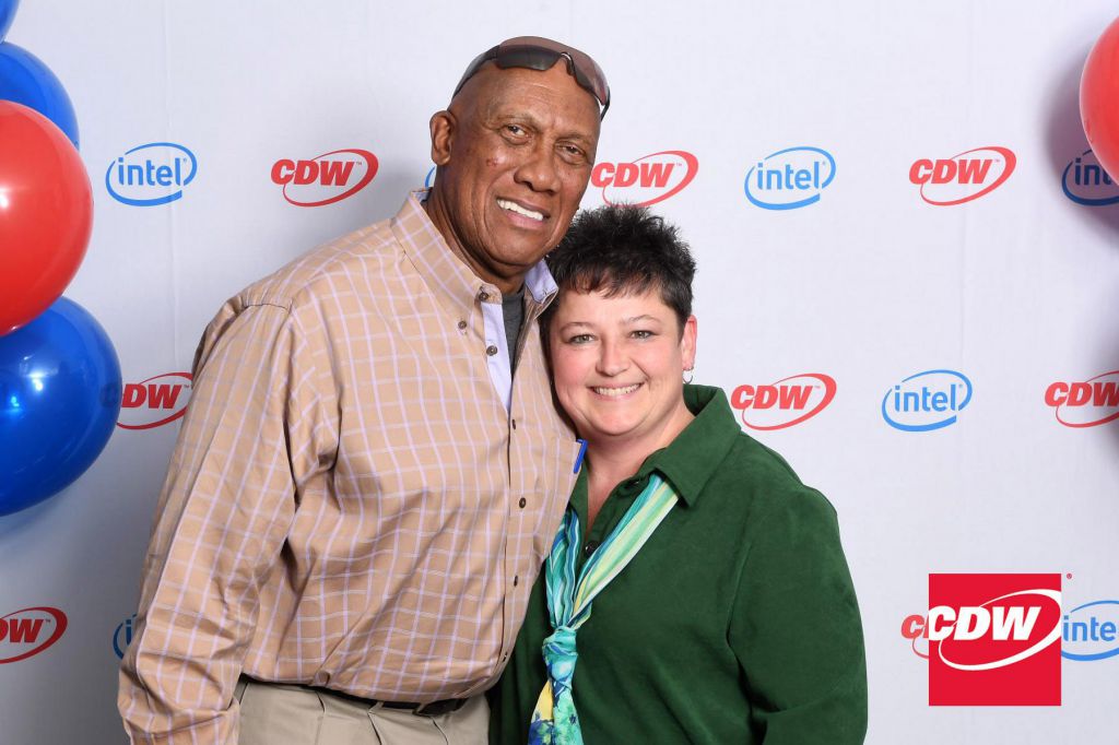 Hall fame pitcher Ferguson Jenkins makes celebrity appearance step repeat photo op for CDW Chicago employees