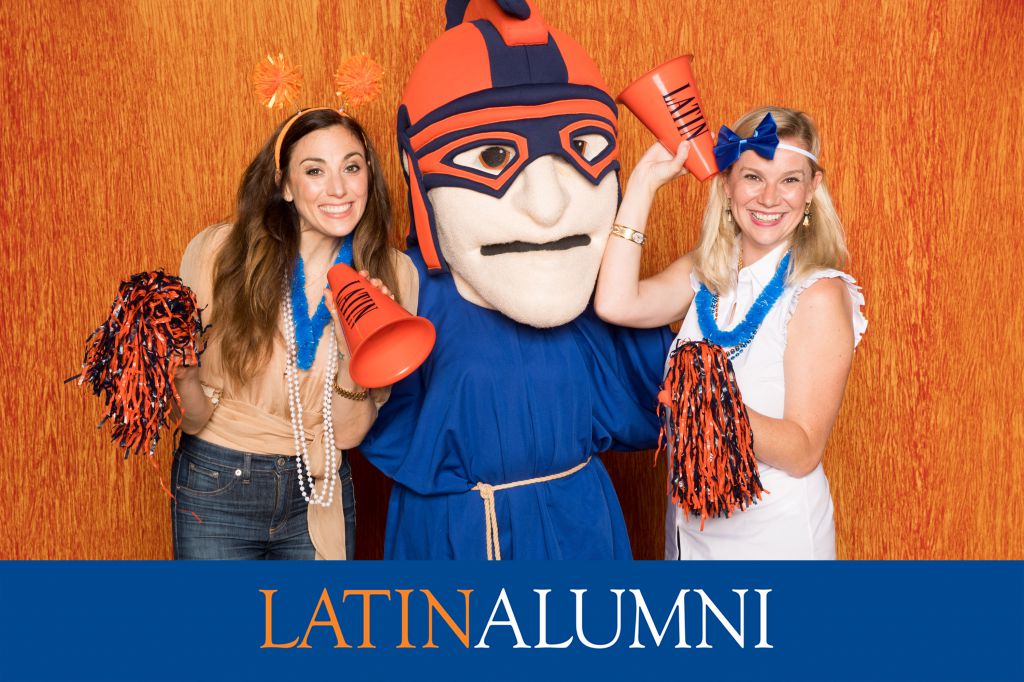 Step repeat photography for Chicago Latin School for annual alumni reunion event features Roman mascot