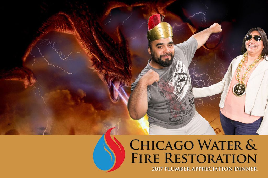 Total stud battles the dragon, green screen photography at plumbers convention