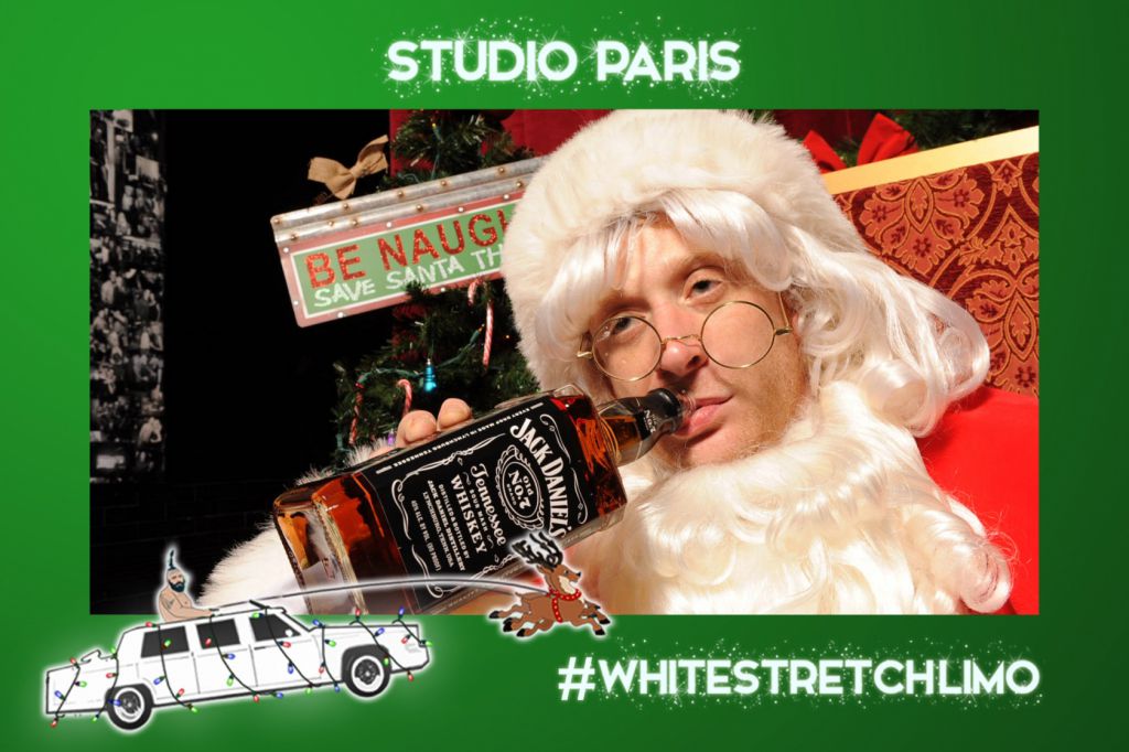 Naughty Santa holiday photo activation at Studio Paris #whitestretchlimo