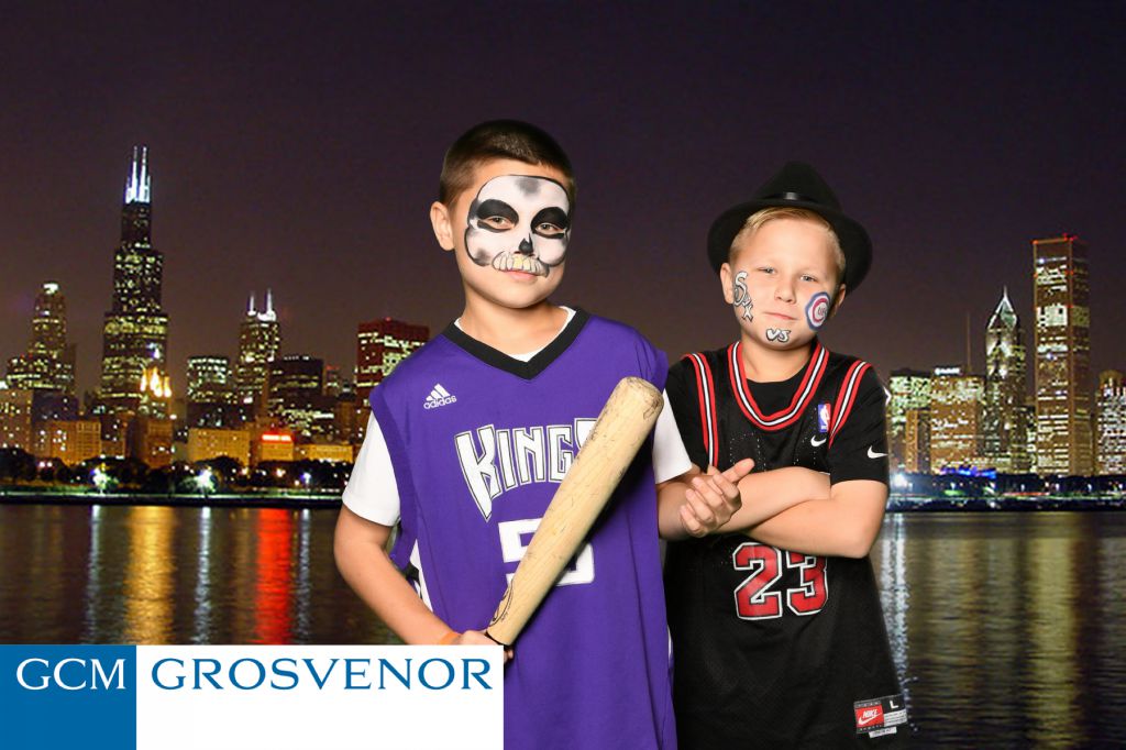 4x6 onsite photo print of young boys with face paint looking tough on green screen photo op